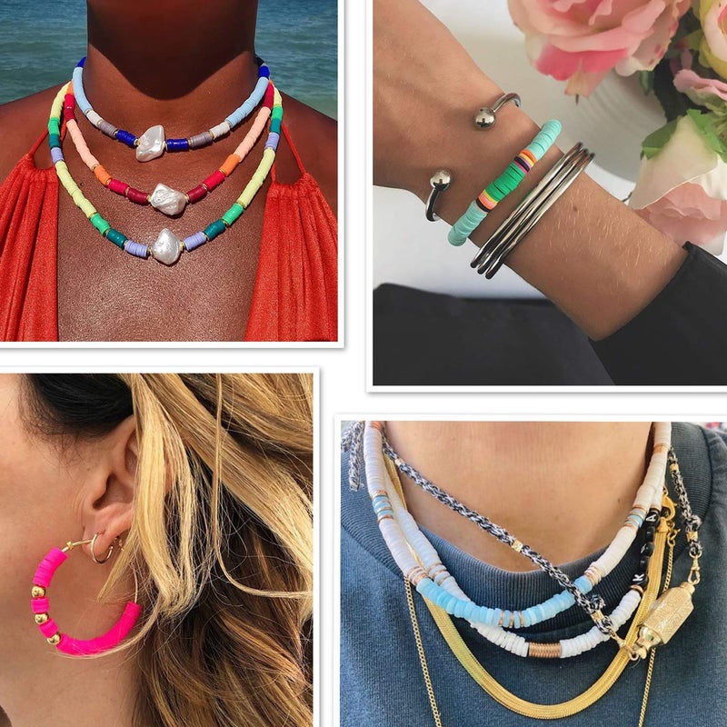 COIRIS 3400 Pcs Vinyl Heishi Beads Environmental Handmade Polymer Clay Spacer 6mm Disk Flat Beads for Surfer Chocker Necklace Bracelet Earrings Jewelry Making(RT-Khaki-6) - Image 5